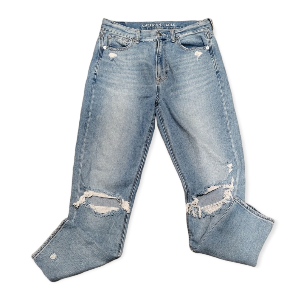 American Eagle Mom Jeans Sz 6 Distressed AE Ripped Knees